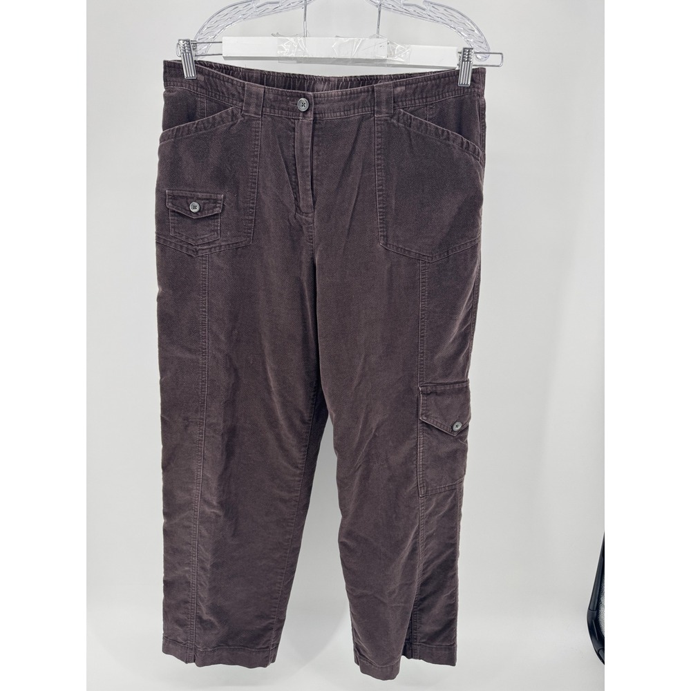 J Jill Corduroy Cargo Pants Womens Size 14 Brown Elastic Waist Cotton Blend